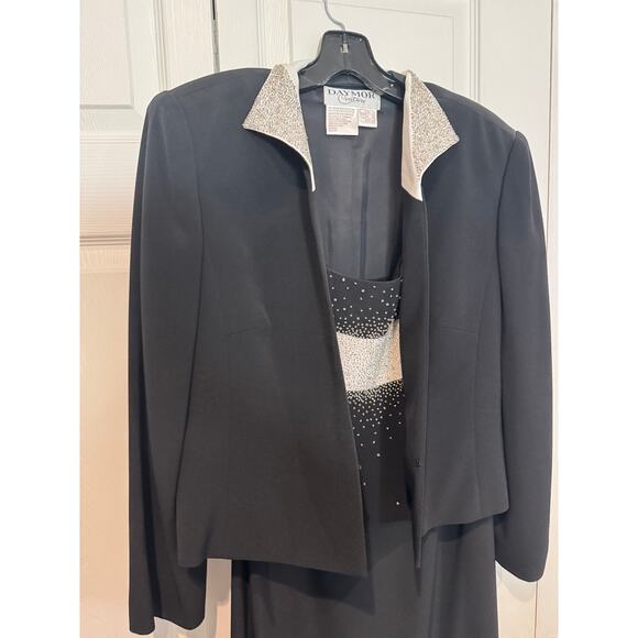 Vintage Daymor Couture Black Dress Suit Silver Embellished Evening Party - Picture 3 of 11